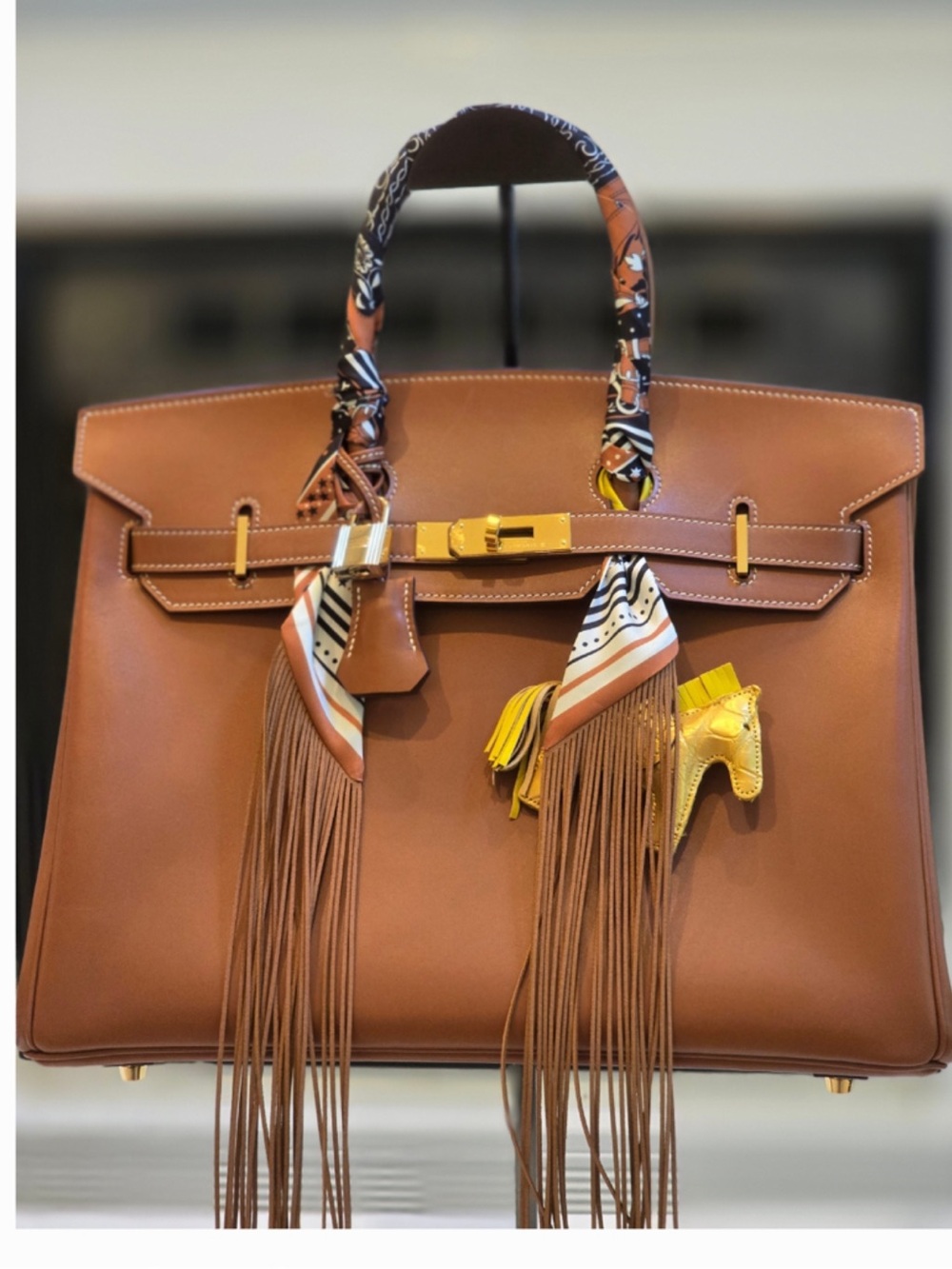 Handmade imported barenia Birkin 35 Fauve gold smooth GHW Cognac tote Italian - Picture 4 of 8